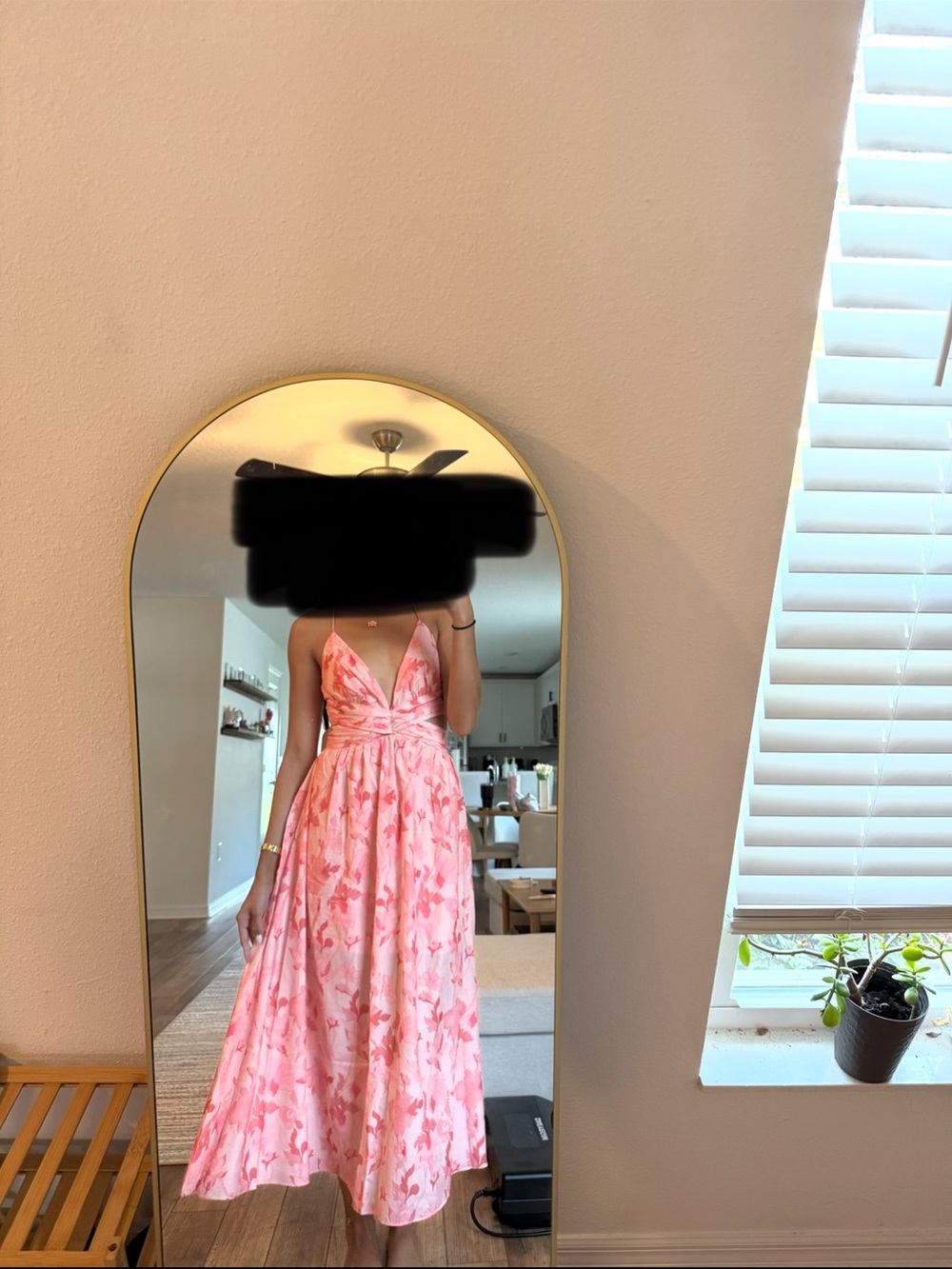 Pink Floral Plunging V-Neck Maxi Dress